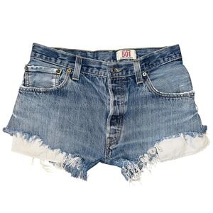 WB2 Levi's 501 Denim Shorts Frayed Hem Distressed Blue Jean Cutoffs Womens 4‎ 6